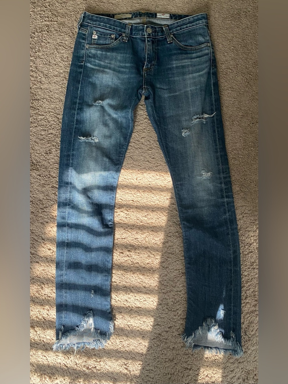 Ag Adriano Goldschmied Distressed Dark Blue Skinny Jeans